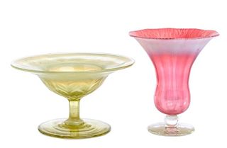 2 L.C. Tiffany Opaline Glass Items - Tazza & Vase