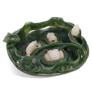A WHITE AND GREEN JADE WATER POT