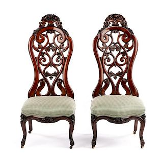 Pair of Belter Rosalie Slipper Chairs, 19th C.