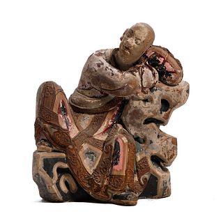 A CLAY FIGURE OF A LUOHAN