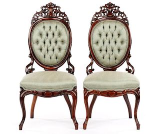 Pair of Belter (Attr.) Rosewood Slipper Chairs
