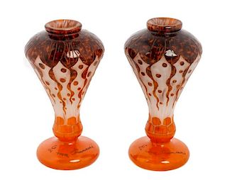 Pair of Cameo Art Glass Vases, Le Verre Francais