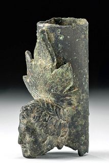 Roman Leaded Bronze Furniture Fragment w/ Face & Leaf