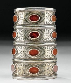 19th C. Turkoman Gilded Silver Bracelet Glass Inlays