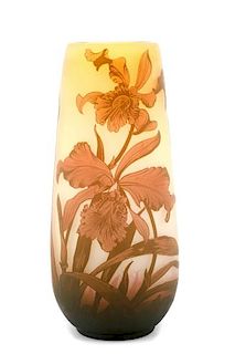 Arsall French Cameo Glass Vase w/ Irises, 14" Tall