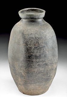 17th C. Korean Joseon Stoneware Bottle, Dimpled Sides