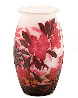 Muller Freres Cameo Art Glass Vase, Reds on White