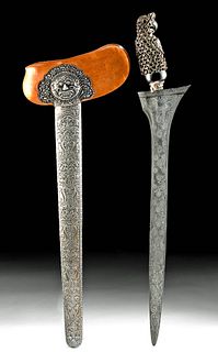 20th C. Indonesian Steel & Silver Kris w/ Barong