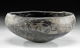 Rare Aguada Incised Pottery Bowl w/ Serpents