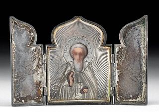 19th C. Russian Gilt Silver Traveling Icon - 32 g