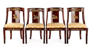 Set of 4 French Empire Chairs w/ Bronze Mounts