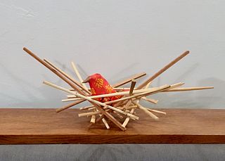 Chopstick Nest with Red Wrappers Bird