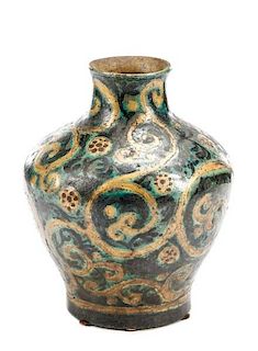 Delft Pottery Vase with Gilt Swirl Motif, Marked