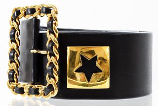 Chanel Black Leather Logo Belt