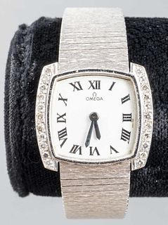 Vintage Omega 18K White Gold Ladies Diamond Watch