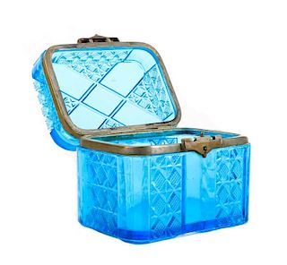 Russian Blue Casket Dresser Box Maltsev Glassworks