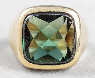 Vintage 14K Yellow Gold & Green Stone Men's Ring