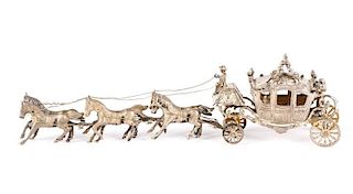 800 Silver German 19th C. Horse Drawn Carriage
