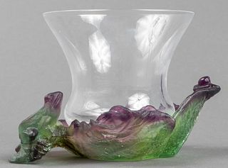 Daum Pate de Verre Frog Motif Art Glass Bowl
