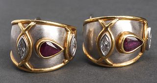 Boris Le Beau 18K & Plat. Diamond & Ruby Earrings