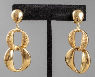 Italian 18K Yellow Gold Link Drop Earrings
