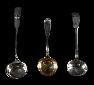 Group of 3 Sterling Soup Ladles, 2 Russian