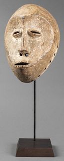 African Lega Painted Carved Wood Mask, Congo