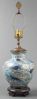 Japanese Fish Decorated Ceramic Vase Table Lamp