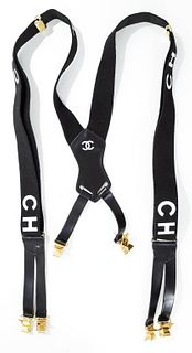 Chanel Black Logo Adjustable Suspenders