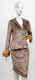 Peggy Jennings Velvet and Fox Fur Skirt Suit