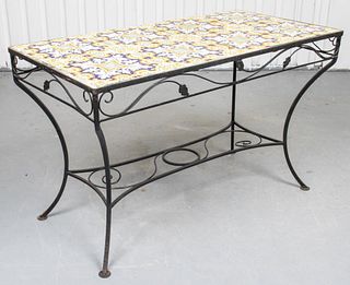 Italian Painted Tile and Wrought Iron Dining Table