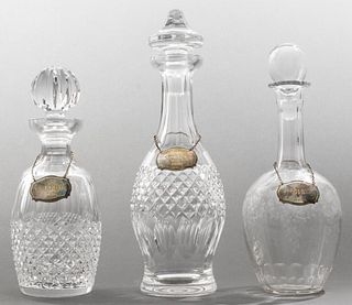 Glass Liquor Decanter Trio with Silver Tags