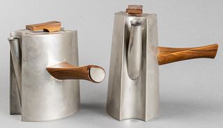 William Nelson Modern Pewter & Wood Teapots, 2