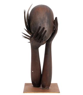 Franz Hageneuer 'Face and Hands' Metal Sculpture