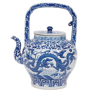 Chinese Porcelain 'Dragon' Blue & White Tea Pot