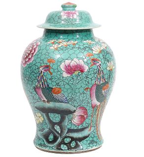Chinese Porcelain Green Lidded Temple Jar