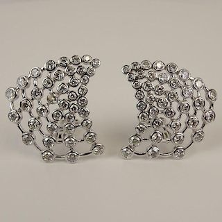 Lady's Modern Design Approx. 8.0 Carat Round Cut Diamond and 14 Karat White Gold Earrings