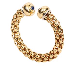 18K YG & Sapphire Cuff Bangle Bracelet