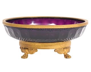 Bronze Mounted Russian Faceted Round Violet Bowl