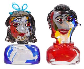 2 Walter Furlan Murano Glass Bust Sculptures
