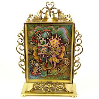 Large Vintage Imhof Hand Painted Enamel and Gilt Brass Standing Clock.