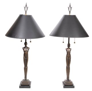 Tom Corbin 'Eden' Bronze Figural Table Lamps