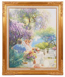 Louis P. Fabien 'Couple on the Coast' Oil Painting