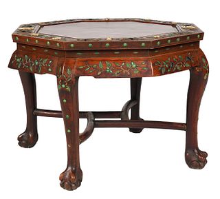 Chinese Octagonal Low Table with Hardstone Insets