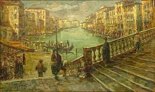 Alessandro Monsagrati, Italian (1884-1966) Oil on Panel, "Canal Grande, Ponte Rialto"
