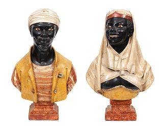 2 Italian 19th C. Carved Marble Nubian Busts
