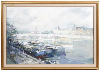 Charles C. Gruppe 'Canal Boats Paris' O/C