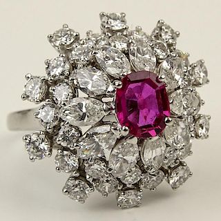 Lady's Very Fine approx. 1.0 Carat Burmese Ruby, 2.75 Carat Diamond and Platinum Ring.