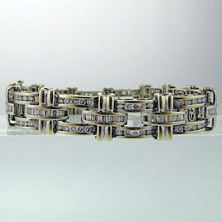 Lady's Vintage Approx. 6.0 Carat Round and Baguette Cut Diamond and 14 Karat White Gold Bracelet.
