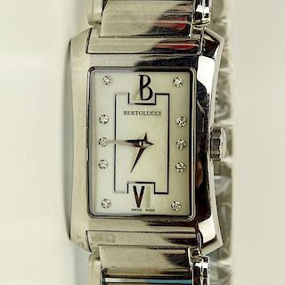 Lady's Stainless Steel Bertolucci Bracelet Watch with Swiss Quartz Movement and Mother of Pearl Dial.
